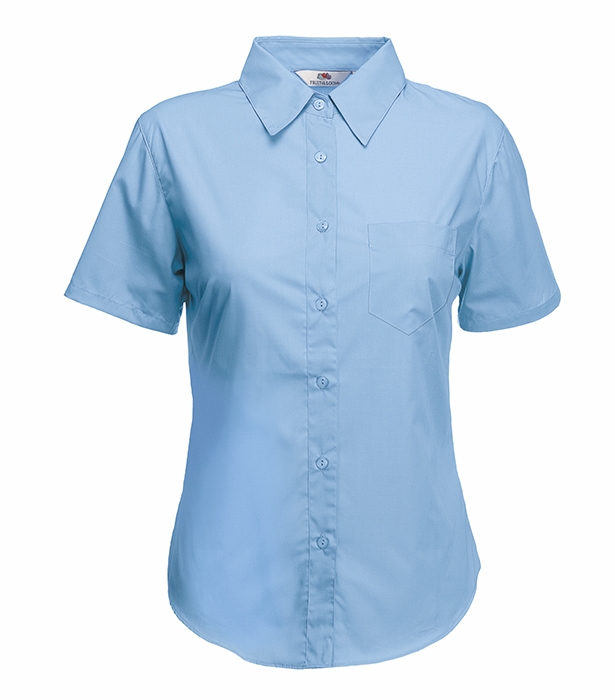 Ladies Short Sleeve Poplin Shirt - Mellanblå
