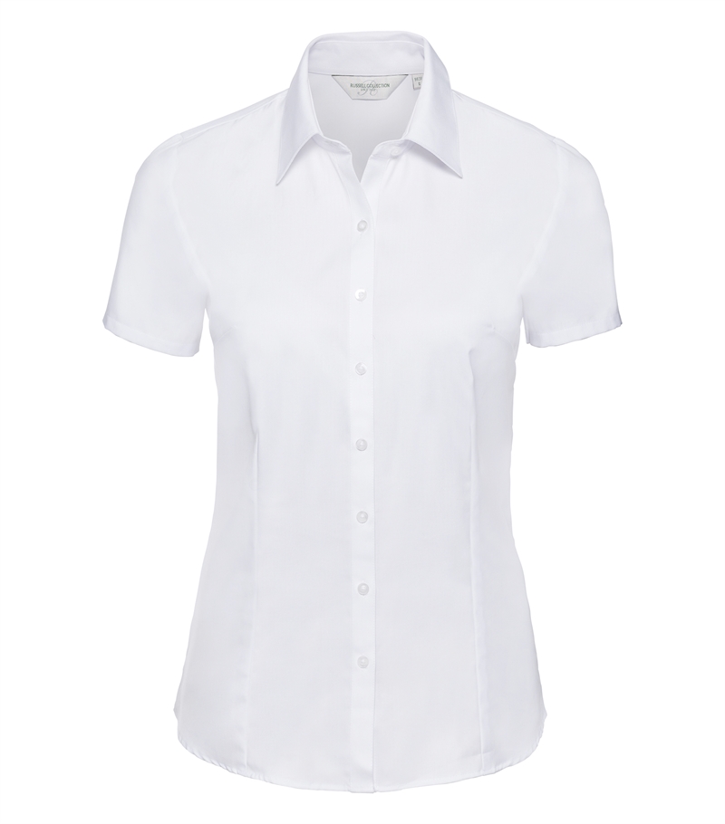 Ladies´ Short Sleeve Herringbone Shirt - Vit